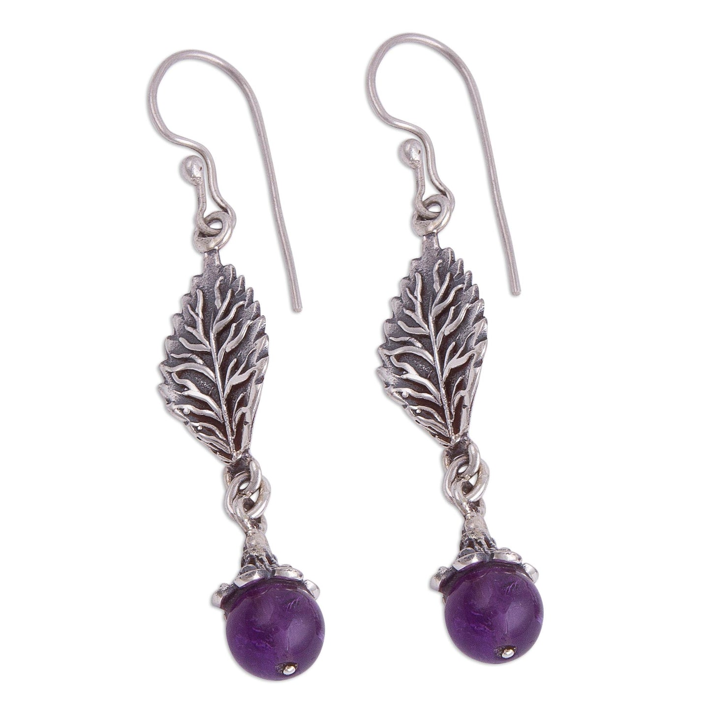 Imperial Leaves Leaf-Shaped Amethyst Dangle Earrings from Peru