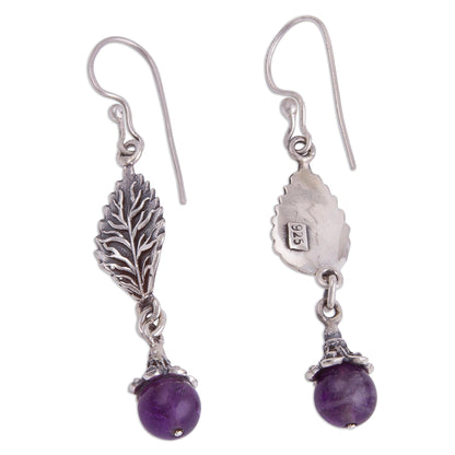 Imperial Leaves Leaf-Shaped Amethyst Dangle Earrings from Peru