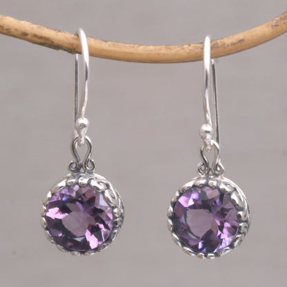 Temptation Purple Amethyst Round Faceted Dangle Earrings