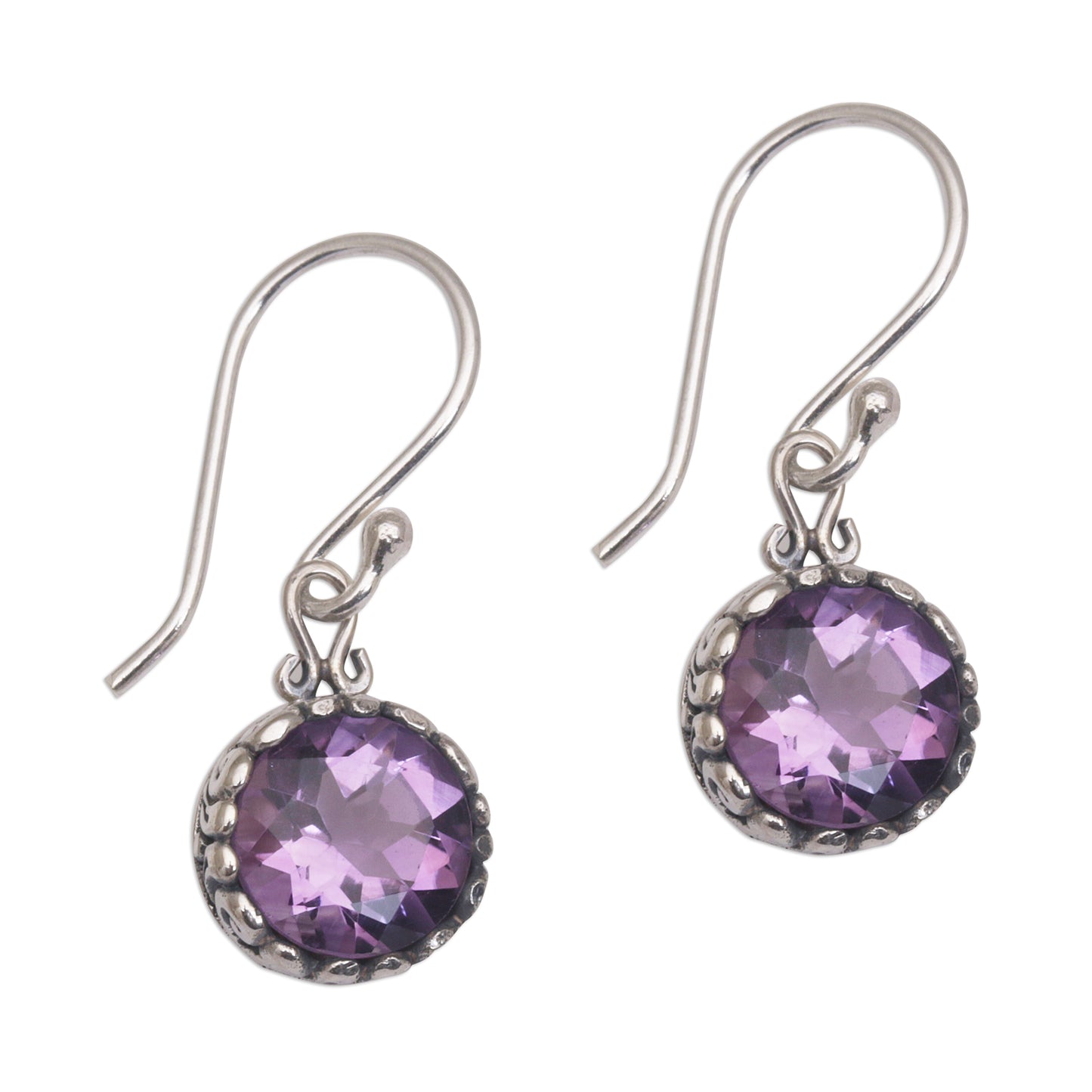 Temptation Purple Amethyst Round Faceted Dangle Earrings