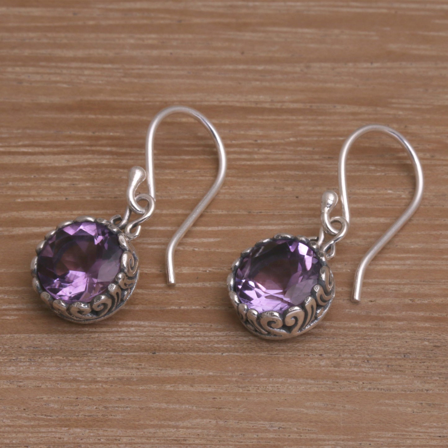 Temptation Purple Amethyst Round Faceted Dangle Earrings