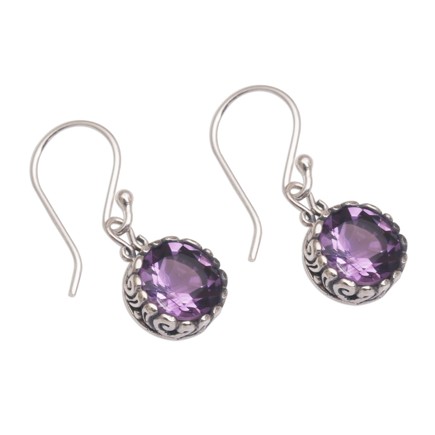 Temptation Purple Amethyst Round Faceted Dangle Earrings