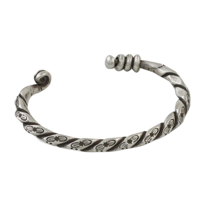 Lanna Flora Handmade Sterling Silver Thai Hill Tribe Cuff Bracelet