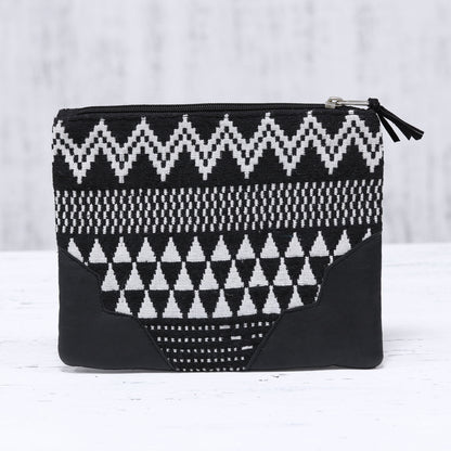 Monochrome Magic Handmade Black and White Cotton Cosmetic Purse from India