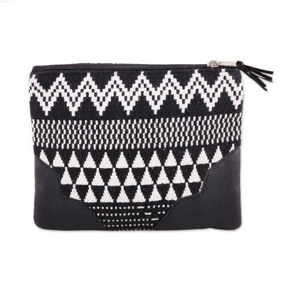 Monochrome Magic Handmade Black and White Cotton Cosmetic Purse from India