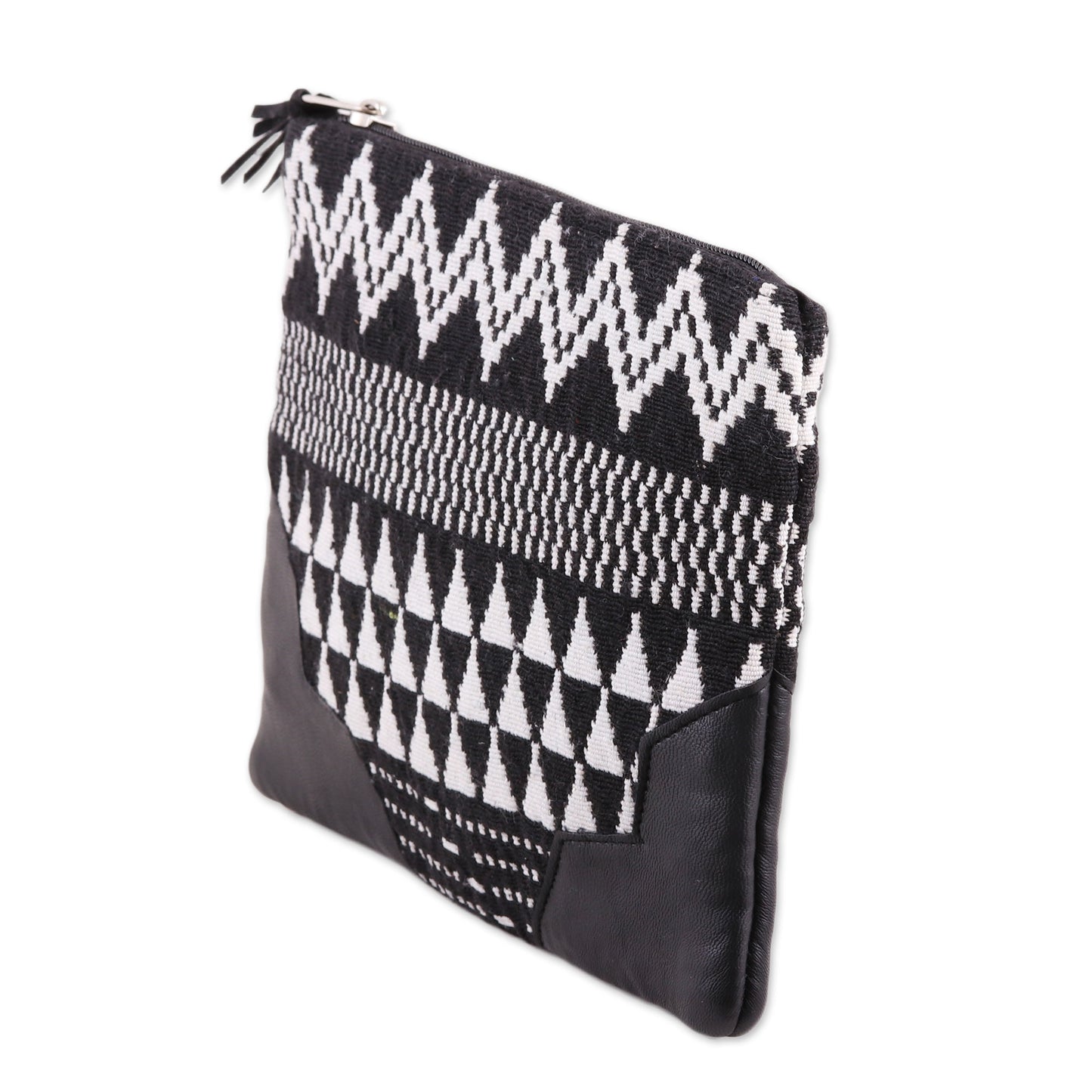 Monochrome Magic Handmade Black and White Cotton Cosmetic Purse from India