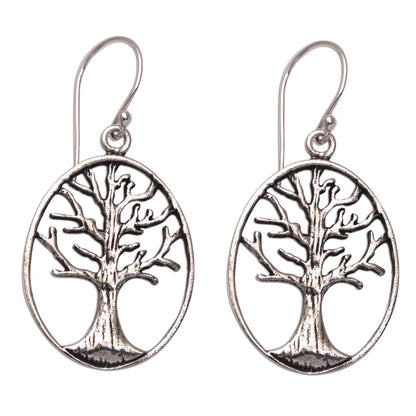 Leafless Trees Oval Tree Sterling Silver Dangle Earrings from Bali