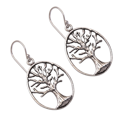 Leafless Trees Oval Tree Sterling Silver Dangle Earrings from Bali