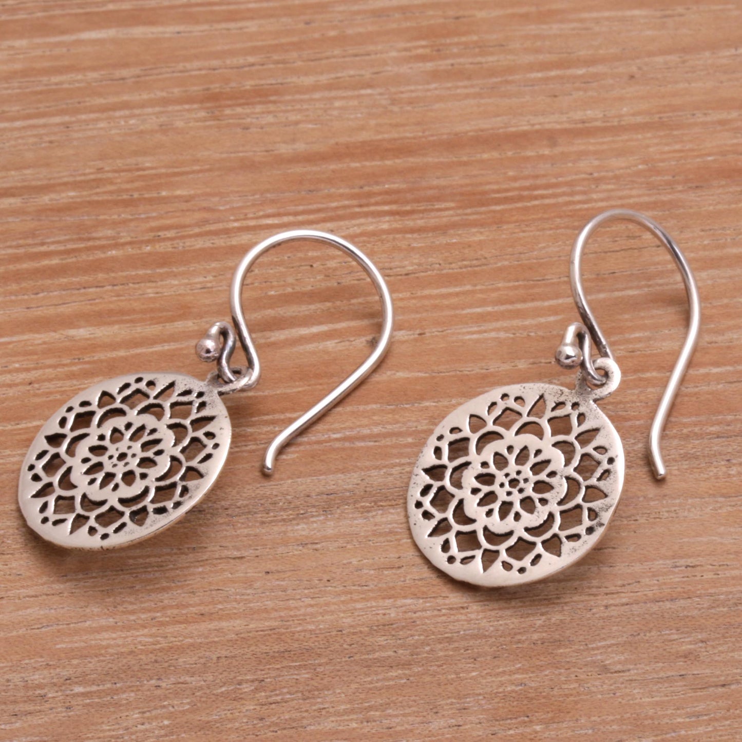 Enchanting Mandalas Round Sterling Silver Mandala Flower Earrings from Bali