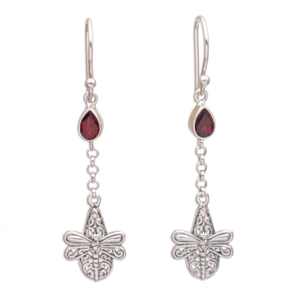 Dragonfly Altar Handmade 925 Sterling Silver Garnet Dragonfly Earrings