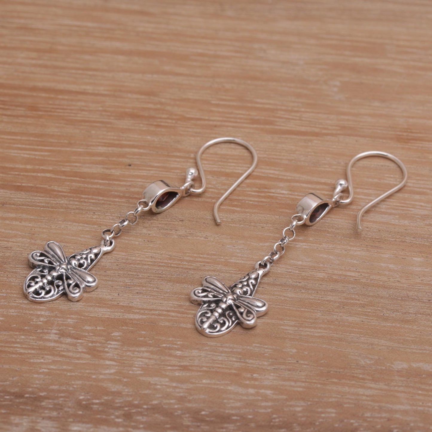 Dragonfly Altar Handmade 925 Sterling Silver Garnet Dragonfly Earrings