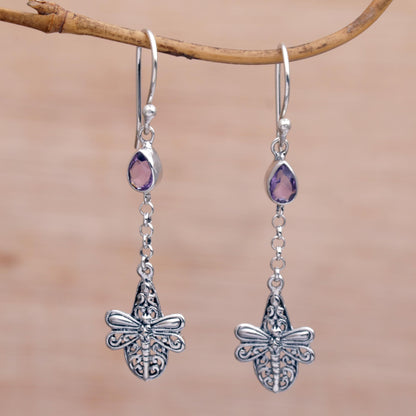 Dragonfly Altar Handmade 925 Sterling Silver Amethyst Dragonfly Earrings