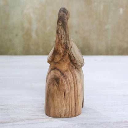 Joyful Elephant Handmade Raintree Wood Elephant Statuette from Thailand