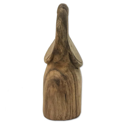 Joyful Elephant Handmade Raintree Wood Elephant Statuette from Thailand