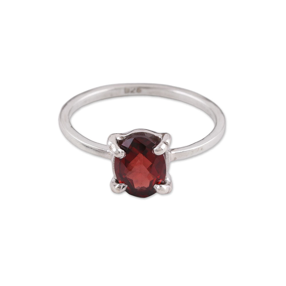 Glamorous Red Handmade Garnet 925 Sterling Silver Solitaire Ring