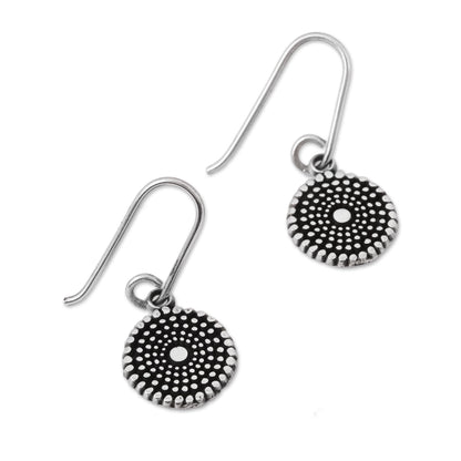 Spiraling Splendor Handcrafted Round Sterling Silver Dangle Earrings