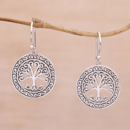 Flourishing Forest Handmade in Bali 925 Sterling Silver Tree Dangle Earrings