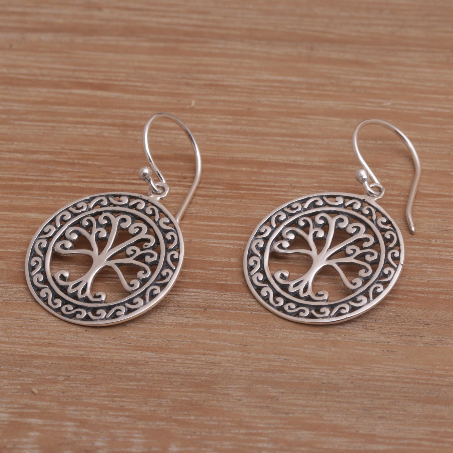 Flourishing Forest Handmade in Bali 925 Sterling Silver Tree Dangle Earrings