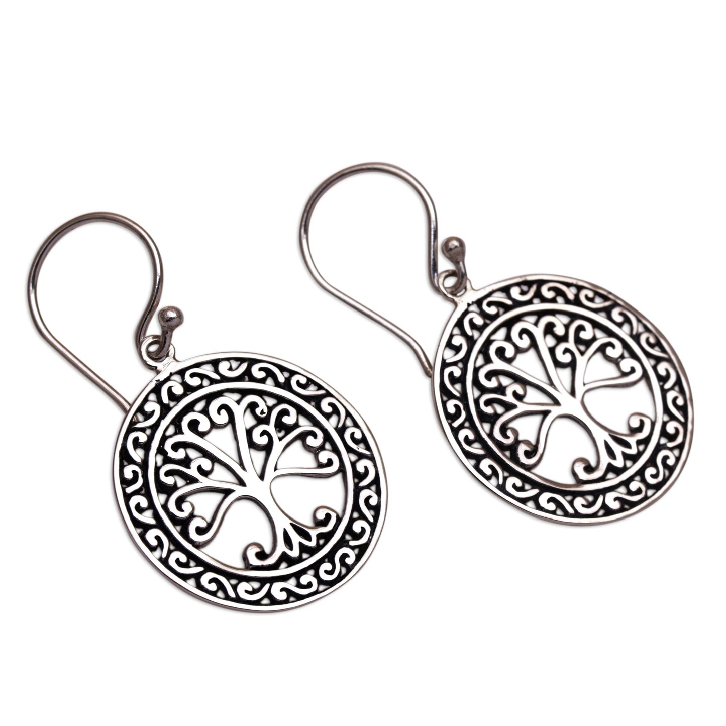 Flourishing Forest Handmade in Bali 925 Sterling Silver Tree Dangle Earrings