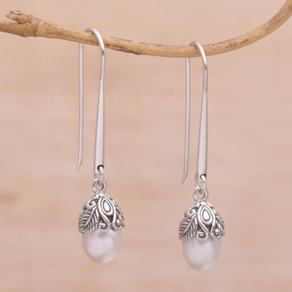 Balinese Acorn Silver & Pearl Earrings