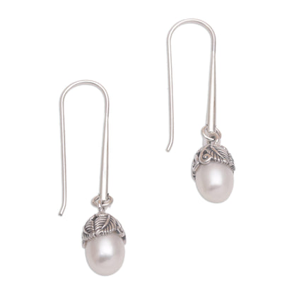 Balinese Acorn Silver & Pearl Earrings