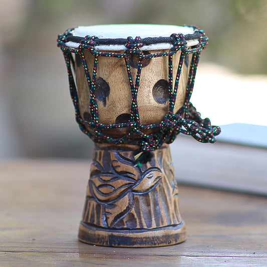 Turtle Beat Turtle-Themed Mahogany Mini Djembe Drum from Bali