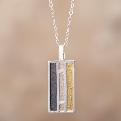 Window of Light Rectangular Gold Accent Silver Pendant Necklace from Peru