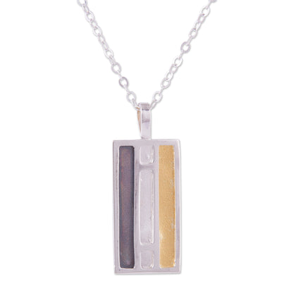 Window of Light Rectangular Gold Accent Silver Pendant Necklace from Peru