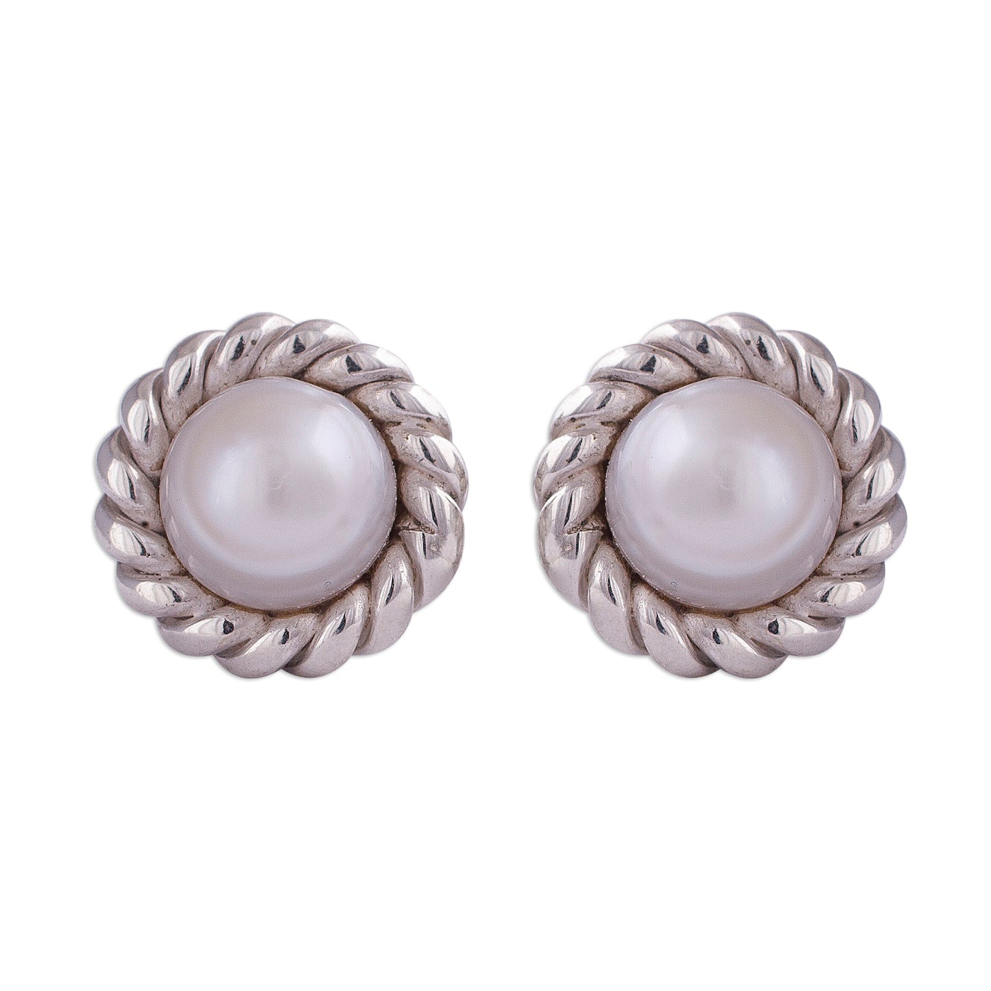 Lassoed Glow Rope Motif Cultured Pearl Stud Earrings from Peru