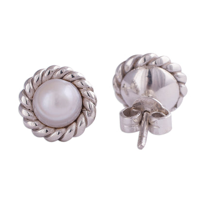 Lassoed Glow Rope Motif Cultured Pearl Stud Earrings from Peru