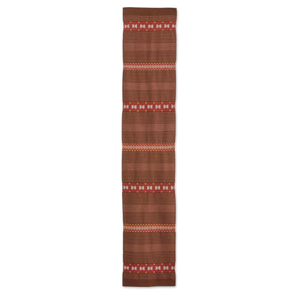 Striped Paths in Chestnut Striped Cotton Table Runner in Chestnut from Guatemala