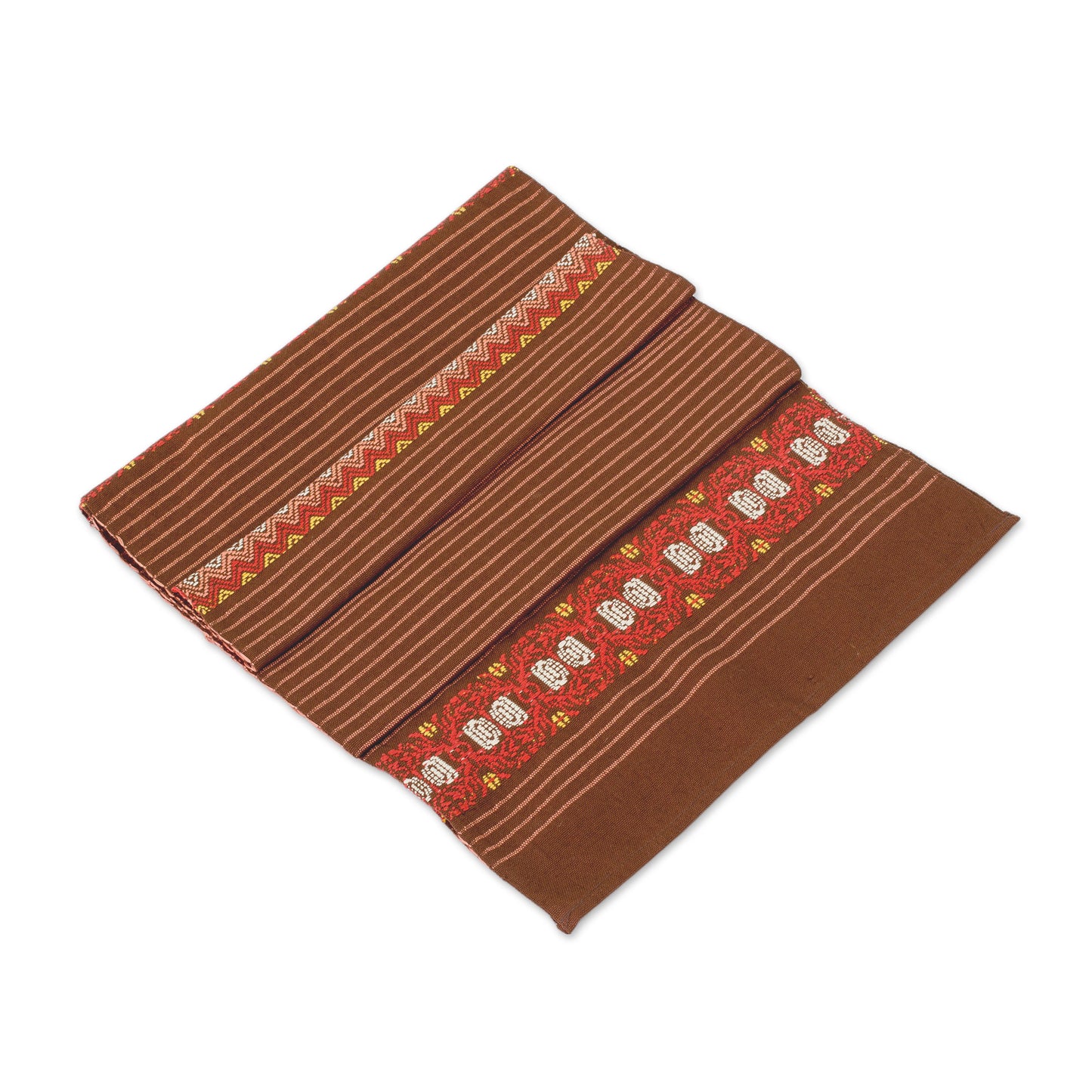 Striped Paths in Chestnut Striped Cotton Table Runner in Chestnut from Guatemala