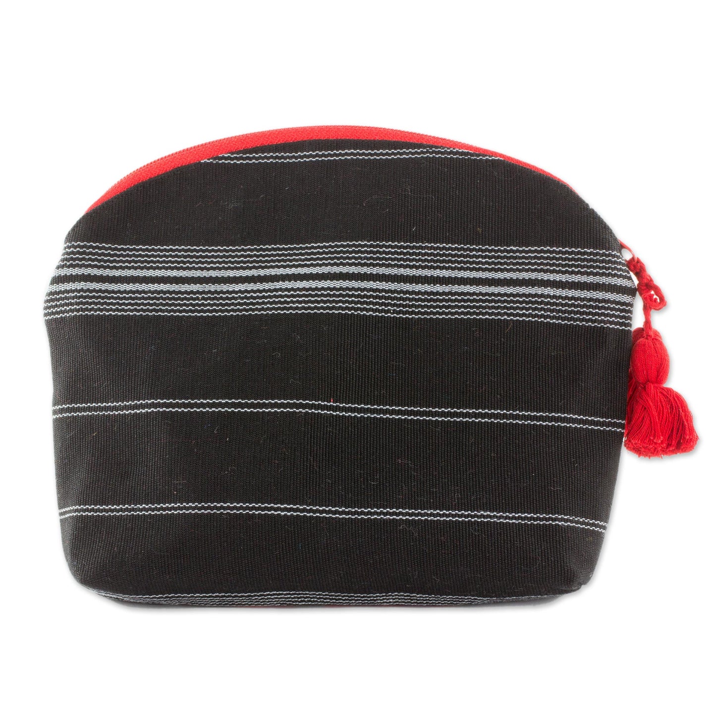 Tactic Stripes in Black Handwoven Cotton Cosmetic Bag in Black from Guatemala