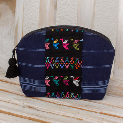 Tactic Stripes in Navy Handwoven Cotton Cosmetic Bag in Navy from Guatemala