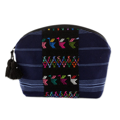 Tactic Stripes in Navy Handwoven Cotton Cosmetic Bag in Navy from Guatemala