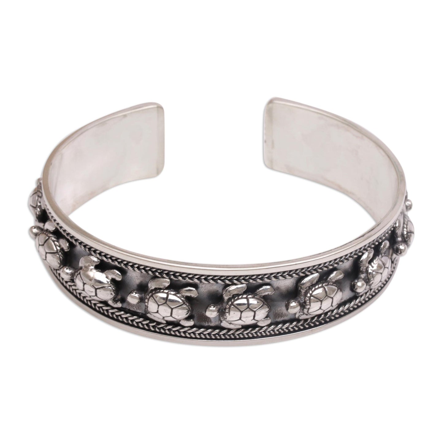 Marching Turtles Silver Cuff Bracelet