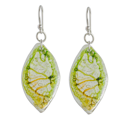 Leafy Forest Green Recycled CD Dangle Earrings from Guatemala