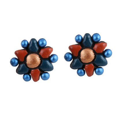 Delightful Flowers Flower-Shaped Ceramic Button Earrings Crafted in India