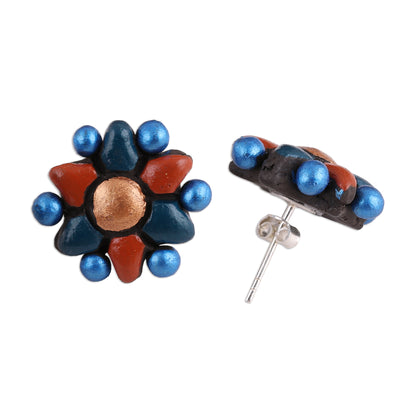 Delightful Flowers Flower-Shaped Ceramic Button Earrings Crafted in India