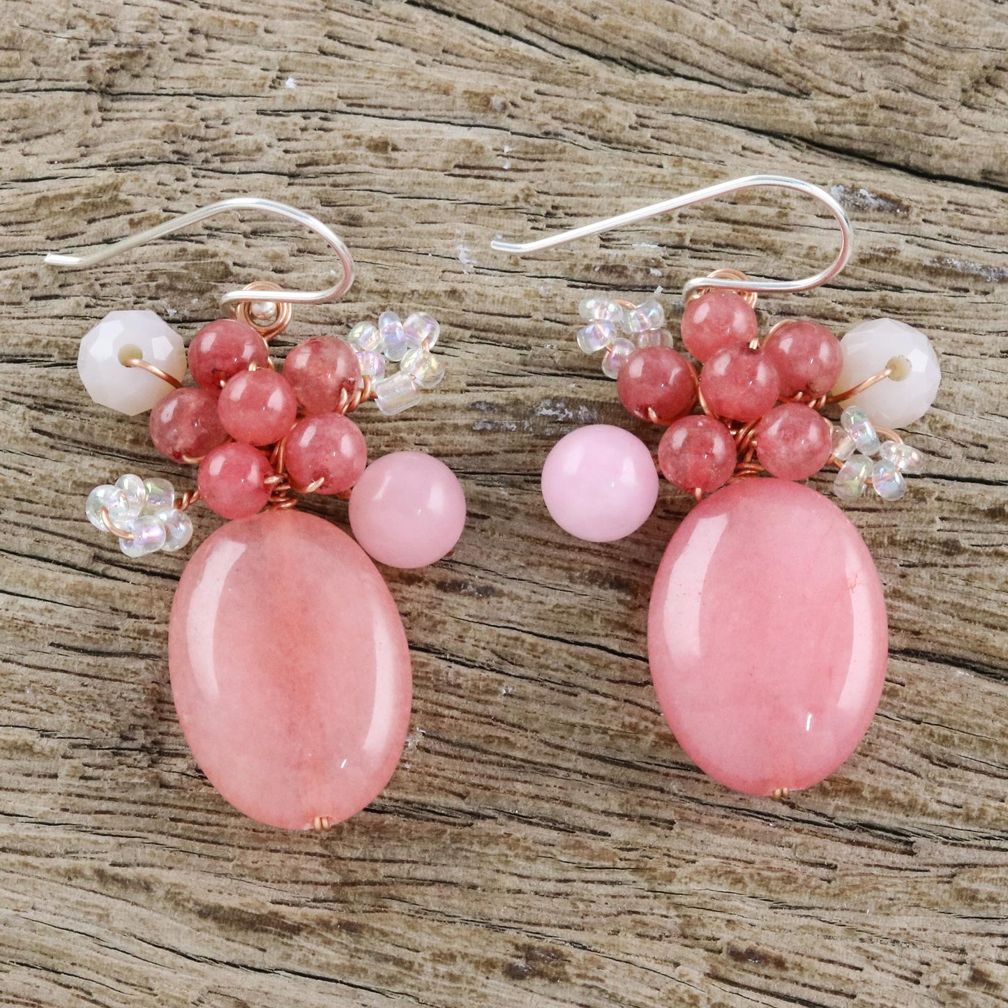 Blossom Blush Handmade Pink Quartz Beaded Dangle Earrings from Thailand