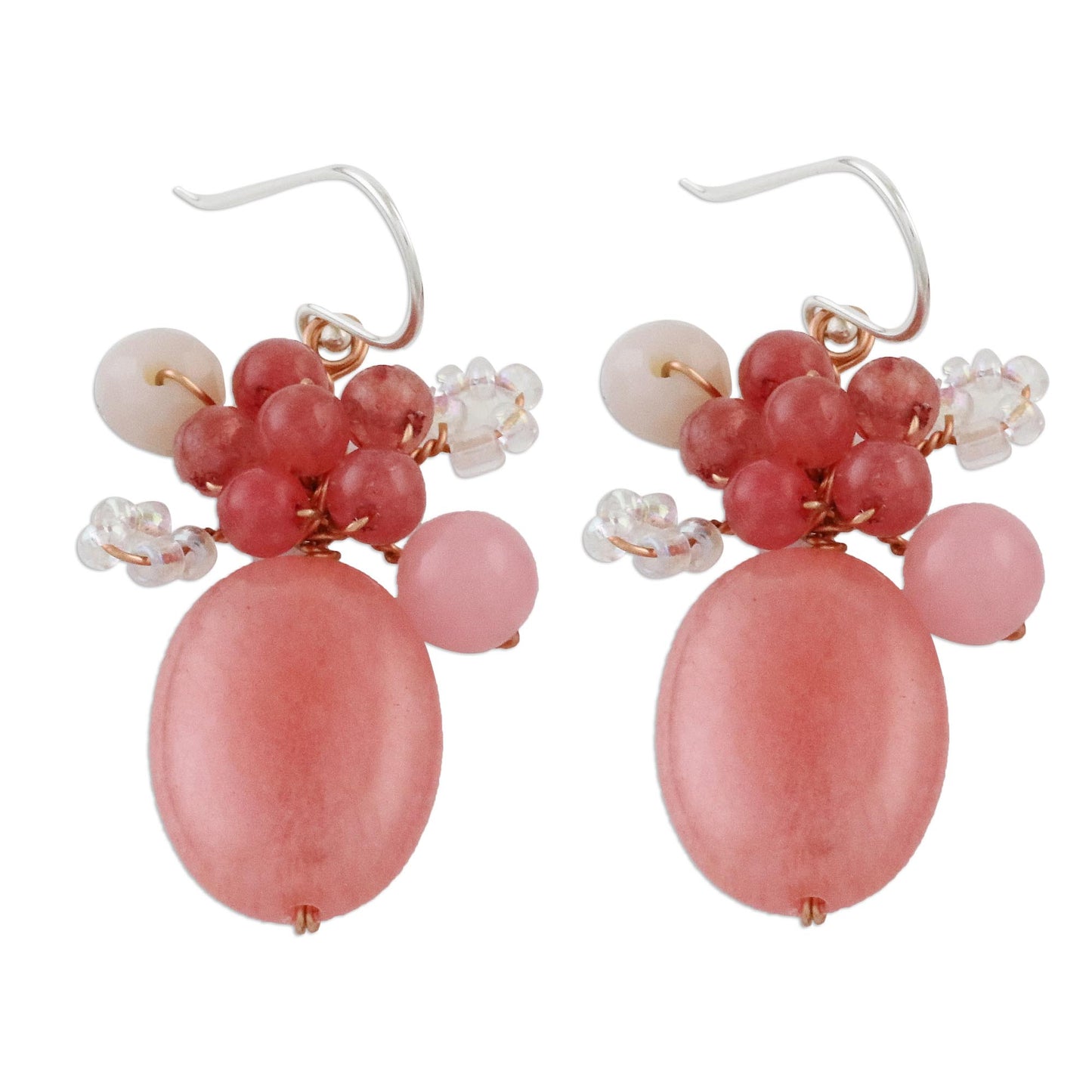 Blossom Blush Handmade Pink Quartz Beaded Dangle Earrings from Thailand