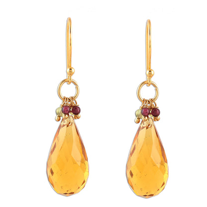 Sunset Raindrops Handmade 22k Gold Plated Sterling Silver Gemstone Earrings