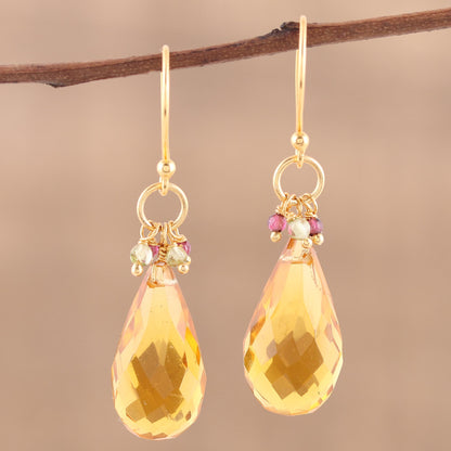 Sunset Raindrops Handmade 22k Gold Plated Sterling Silver Gemstone Earrings