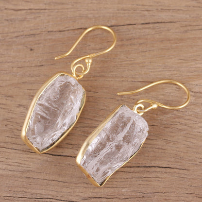 Crystalline Delight Handmade 22k Gold Plated 925 Silver Crystal Quartz Earrings