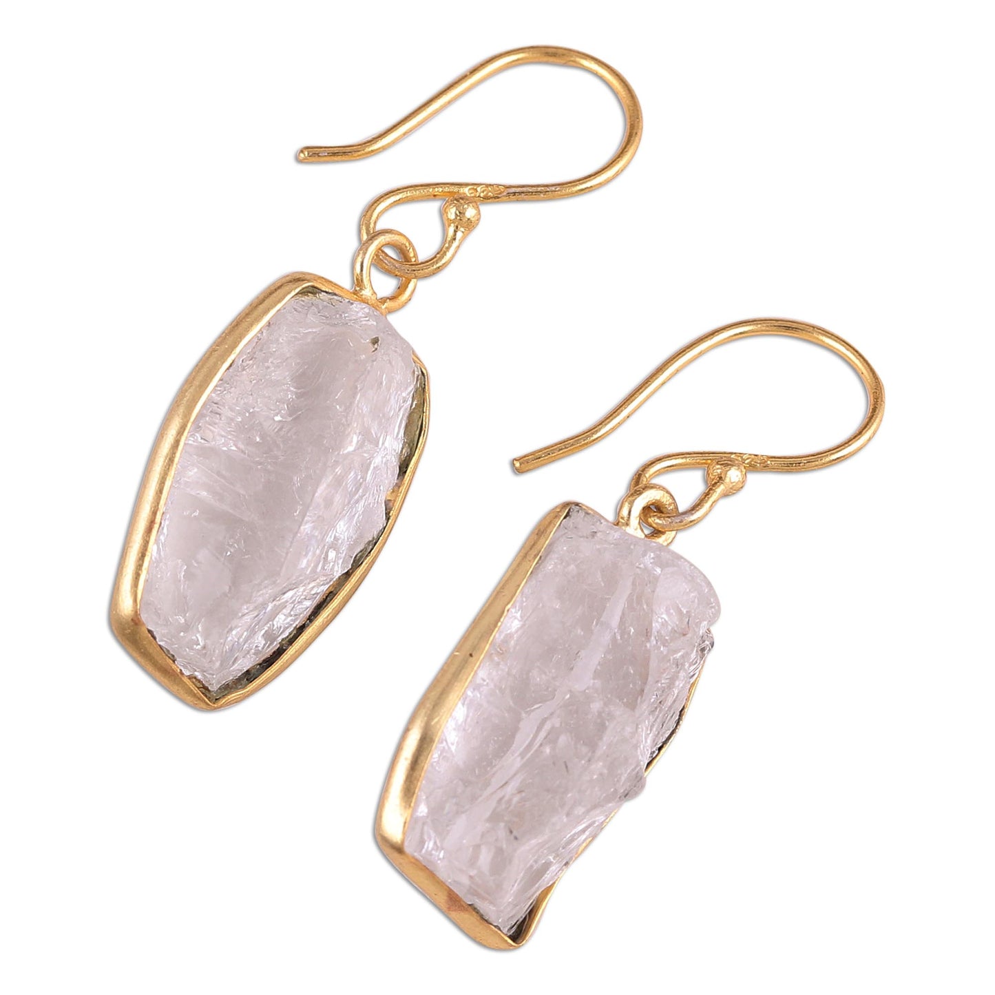 Crystalline Delight Handmade 22k Gold Plated 925 Silver Crystal Quartz Earrings