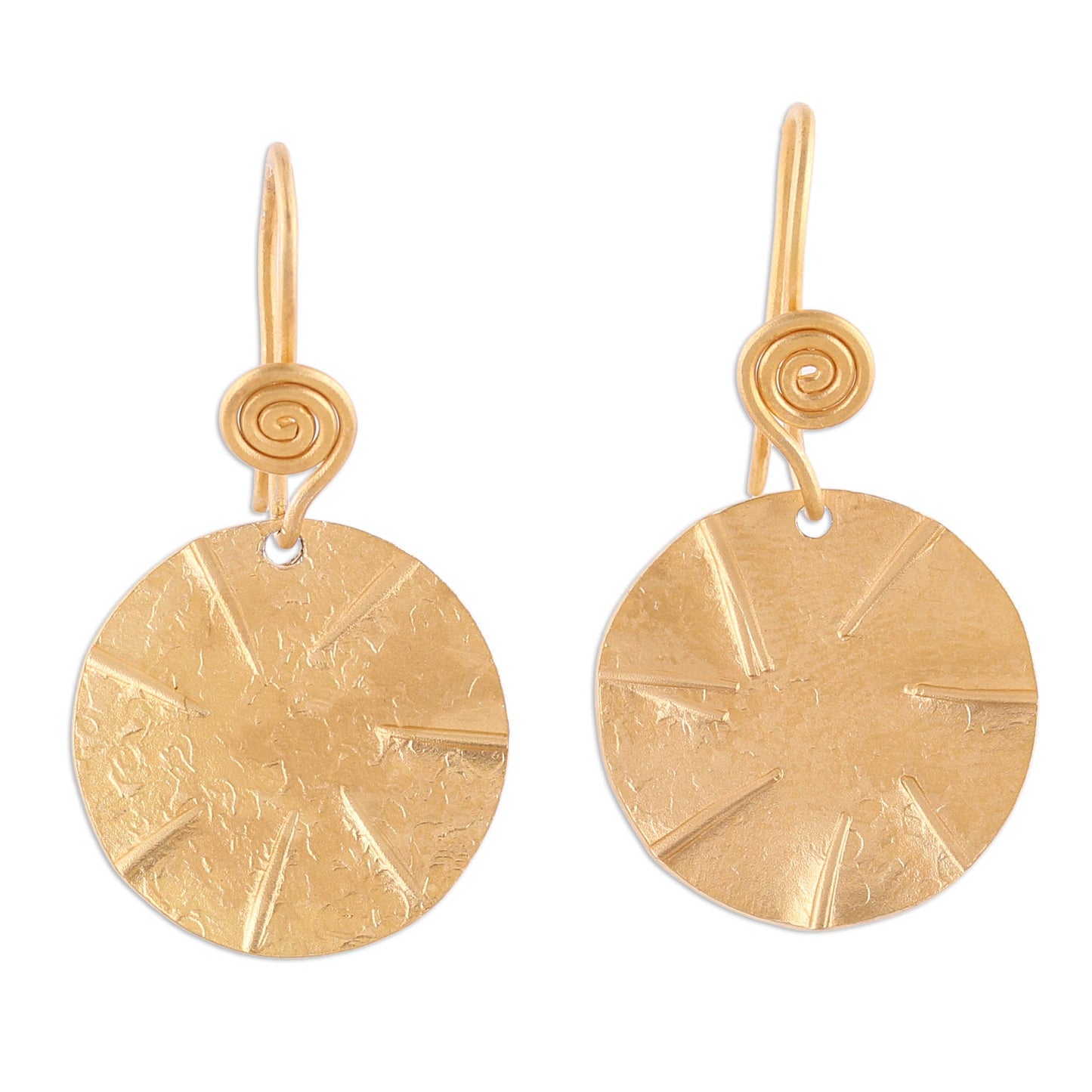 Lustrous Discus Handmade 22k Gold Plated Sterling Silver Disc Shape Earrings