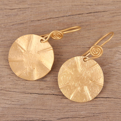 Lustrous Discus Handmade 22k Gold Plated Sterling Silver Disc Shape Earrings