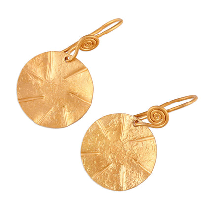 Lustrous Discus Handmade 22k Gold Plated Sterling Silver Disc Shape Earrings