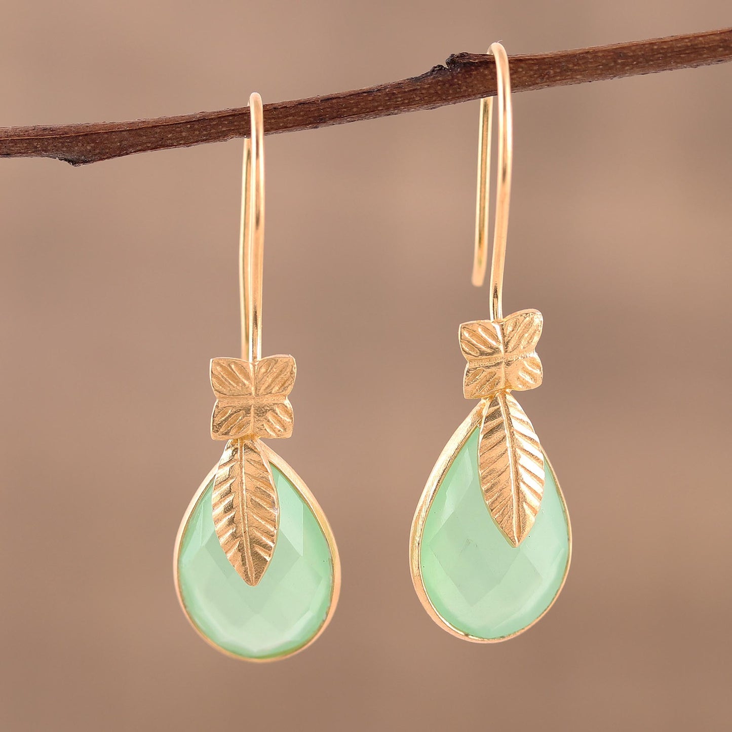 Garden Glory Handmade 22k Gold Plated Chalcedony Dangle Earrings