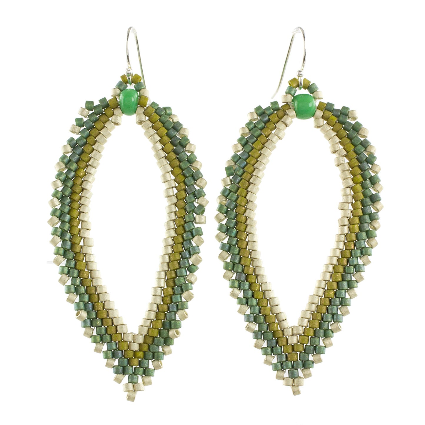 River Leaf Green and Ivory Leaf-Shaped Beaded Dangle Earrings